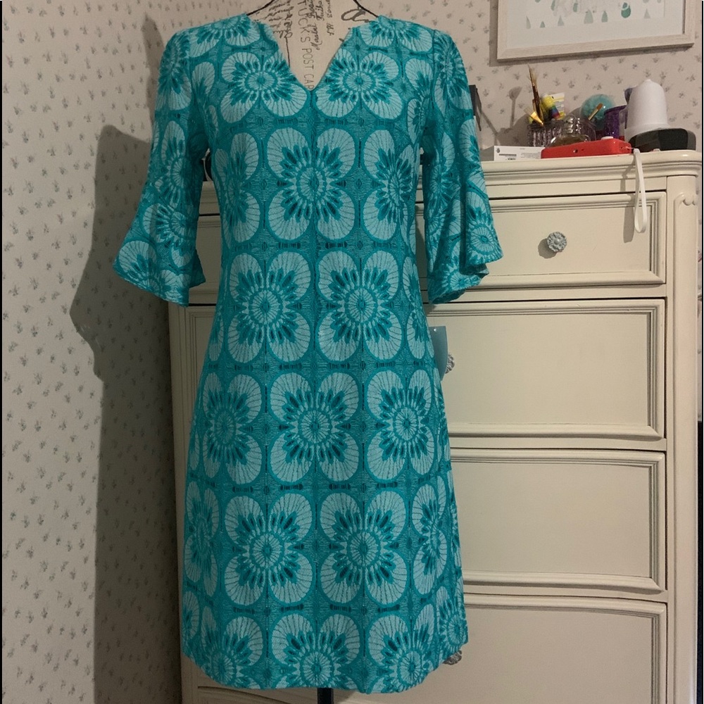 Trina Turk Eyelet Lace Ruffle Sleeves Dress